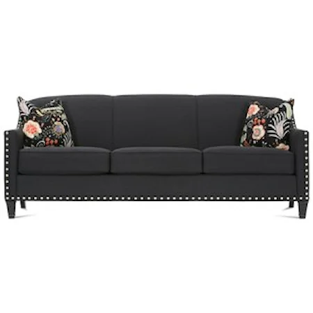 Traditional Upholstered Sofa with Nailhead Trim & Exposed Wood Feet